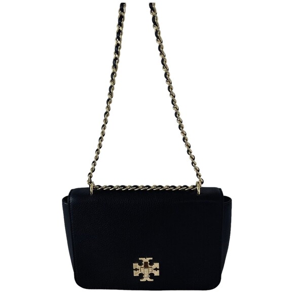 TORY BURCH Mercer Adjustable Shoulder Bag Black Pebbled Leather Gold Hardware - Picture 8 of 16